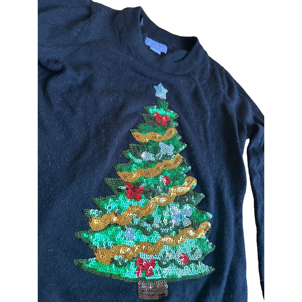 Laura Scott Women's S Christmas Sweater Sequin Christmas Tree Holiday Jumper